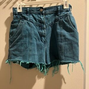Vintage teal-ish blue high wasted jean shorts! Size 2